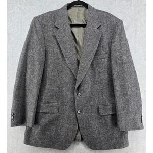 Vtg Towncraft 100% Shetland Wool Blazer‎ 43R Sport Coat Gray Black 70s Office